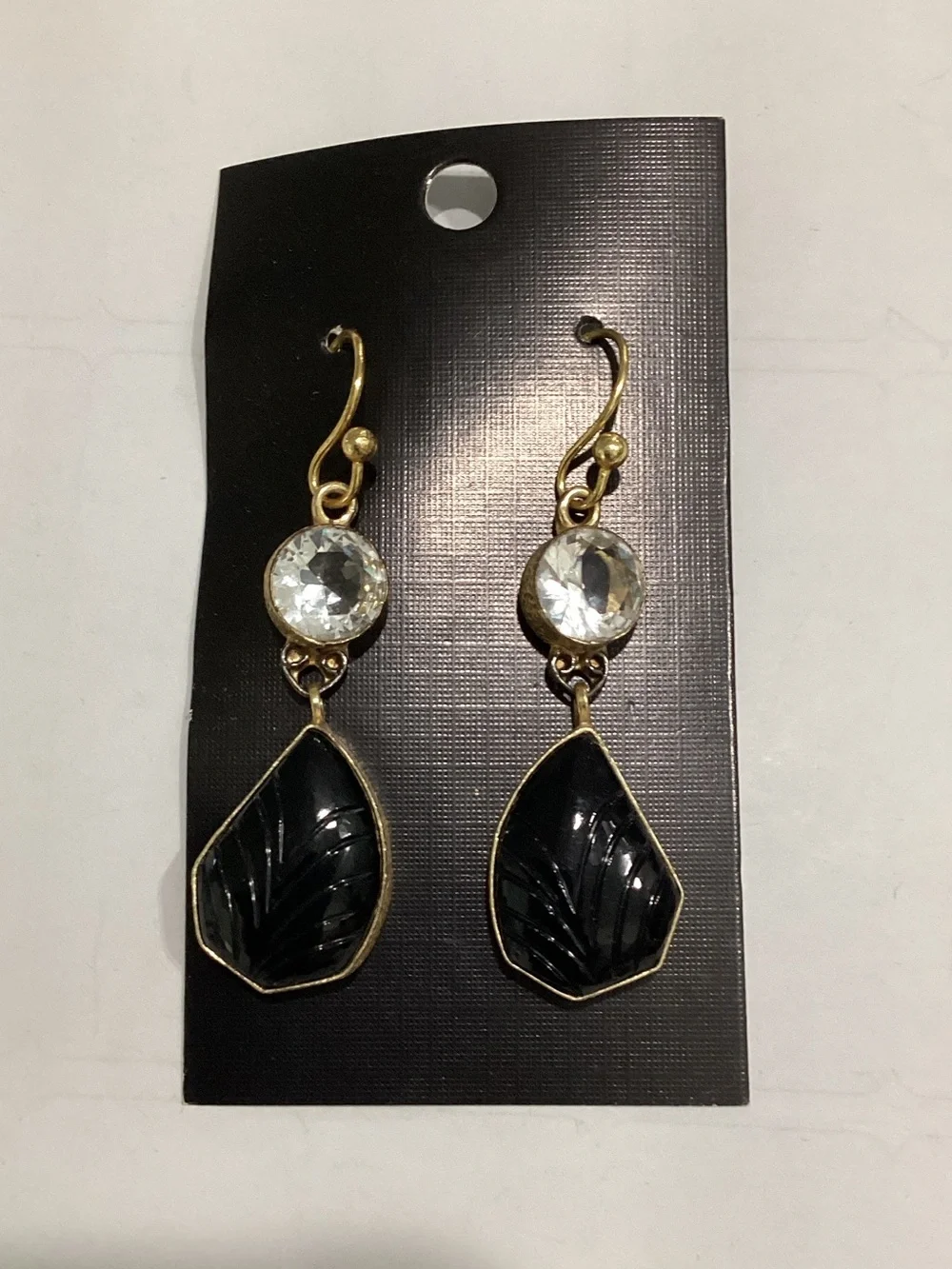 Gold-Tone Black Teardrop Crystal Drop Earrings